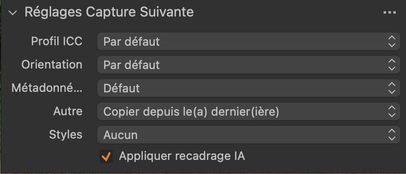 Option Recadrage par l'IA pendant le Shooting connecté